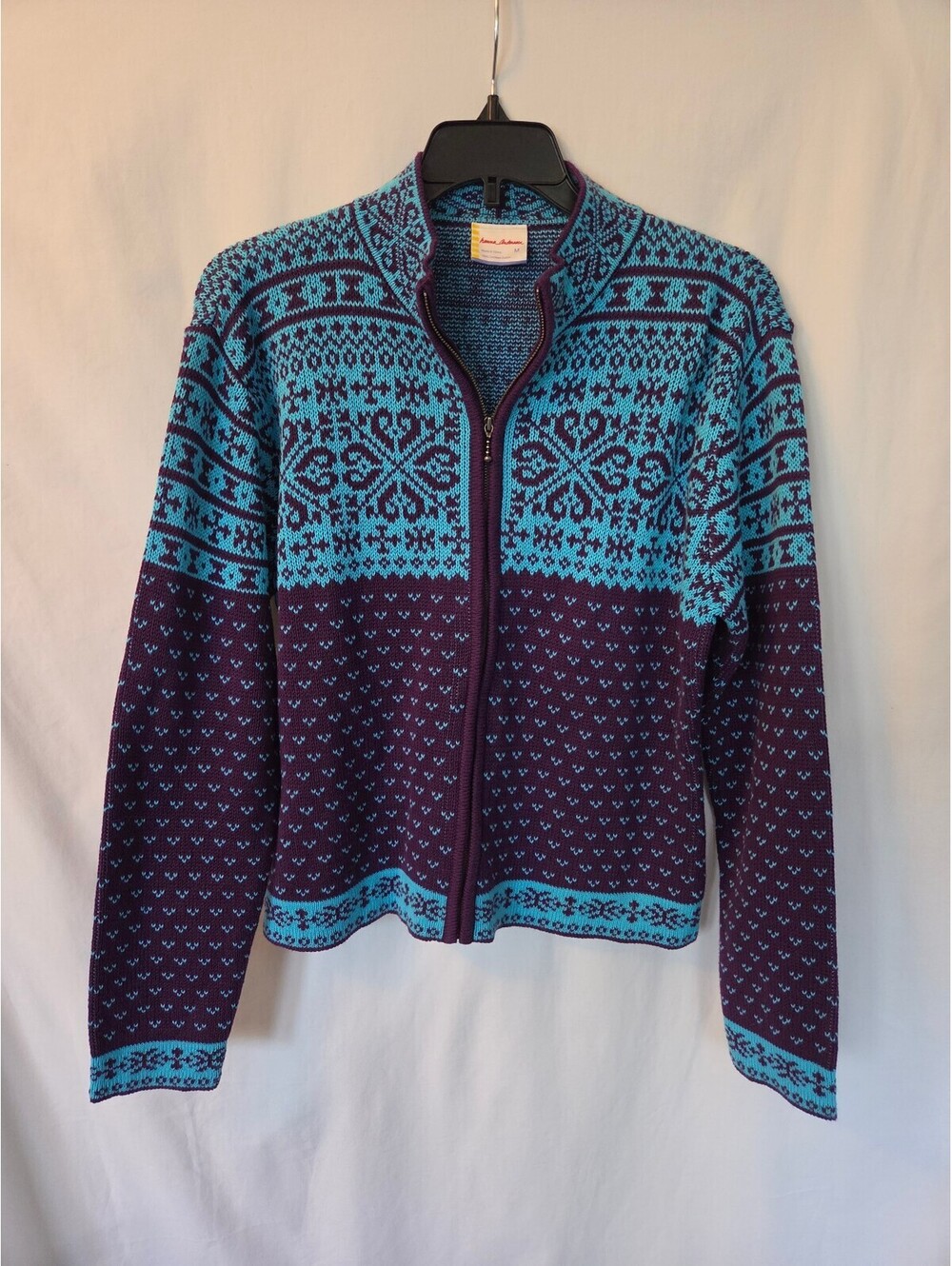 Hanna Andersson Medium Purple and Turquoise Patterned Full Zip Sweater